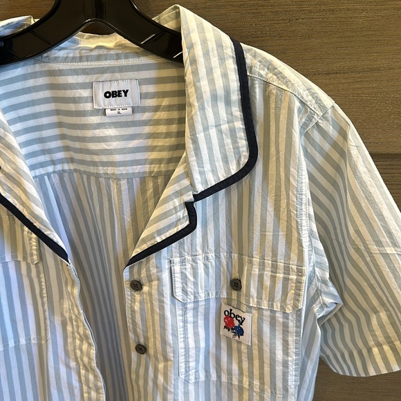 OBEY STRIPED BUTTON UP - Picture 2 of 3